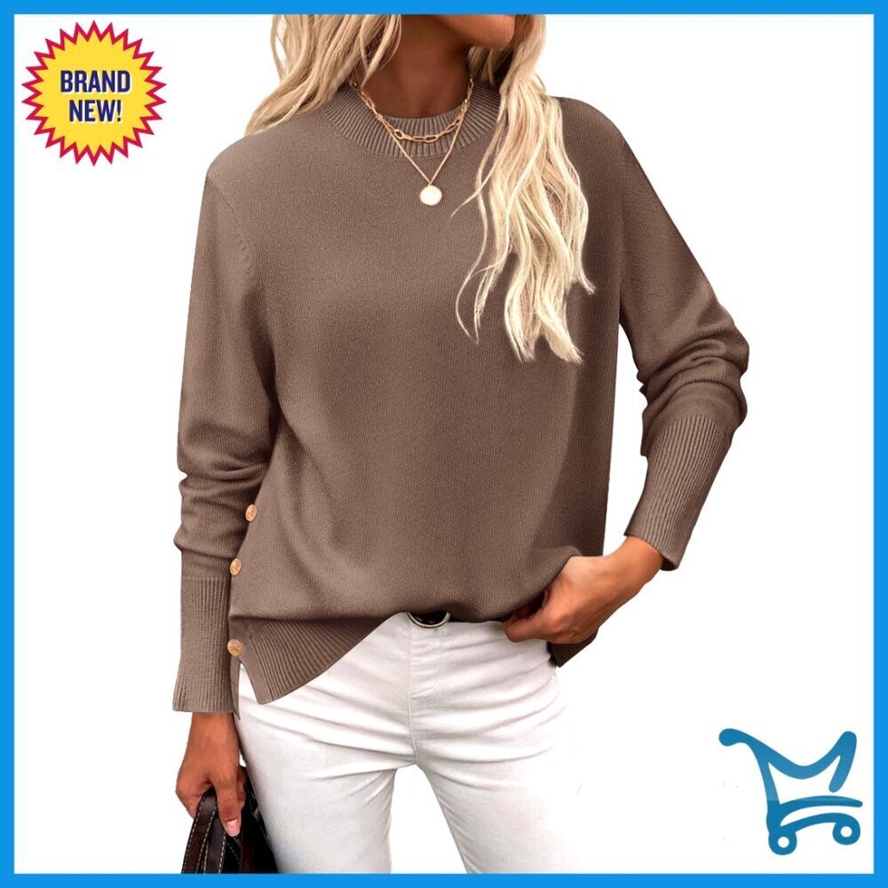 Loose Knit Side Button Pullover Sweater Tunic Length Casual Chic Fall Fashion